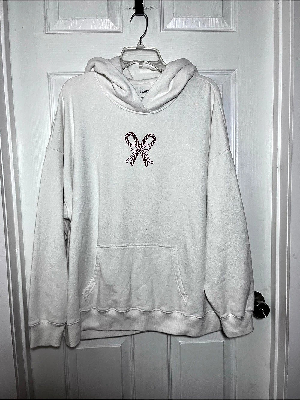 Hollister Nice List Candy Cane Graphic Hoodie White XL